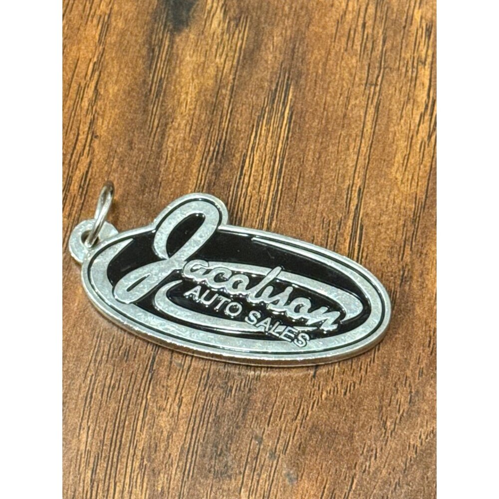 Jacobson Auto Sales Dealership Metal Keychain With Black Enamel Oval Design